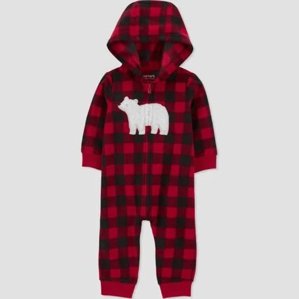 NWOT Carter's Just One You Baby Boys' Buffalo Checkered Bear Jumpsuit, 18 Month.